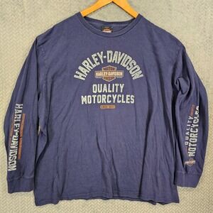 Harley-Davidson Mens Long Sleeve Graphic T-Shirt 4XL Navy Hall's Springfield
